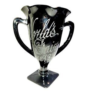 Vintage Vase LE Smith Art Deco Black Amethyst Glass c1933-1934 Chicago Fair